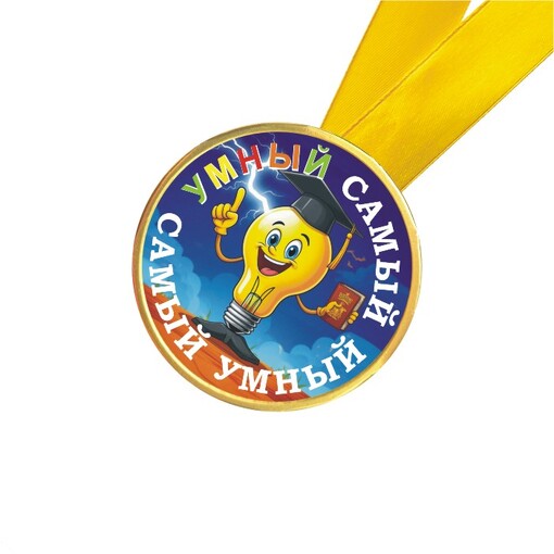 Шоколадная медаль на ленте Самый умный (лента желтая)